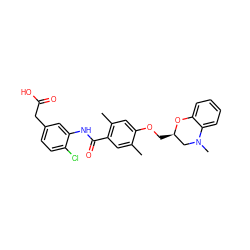 Cc1cc(C(=O)Nc2cc(CC(=O)O)ccc2Cl)c(C)cc1OC[C@@H]1CN(C)c2ccccc2O1 ZINC000059648627