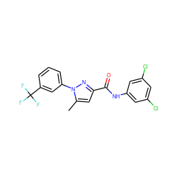 Cc1cc(C(=O)Nc2cc(Cl)cc(Cl)c2)nn1-c1cccc(C(F)(F)F)c1 ZINC000000589045