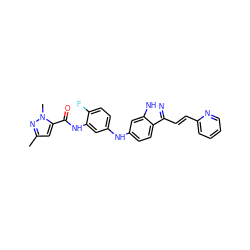 Cc1cc(C(=O)Nc2cc(Nc3ccc4c(/C=C/c5ccccn5)n[nH]c4c3)ccc2F)n(C)n1 ZINC000034037183