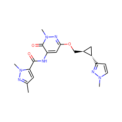 Cc1cc(C(=O)Nc2cc(OC[C@H]3C[C@@H]3c3ccn(C)n3)nn(C)c2=O)n(C)n1 ZINC000221923700