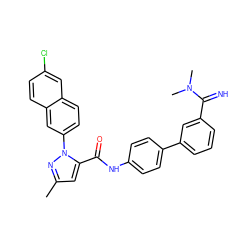 Cc1cc(C(=O)Nc2ccc(-c3cccc(C(=N)N(C)C)c3)cc2)n(-c2ccc3cc(Cl)ccc3c2)n1 ZINC000028232118