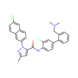 Cc1cc(C(=O)Nc2ccc(-c3ccccc3CN(C)C)cc2F)n(-c2ccc3cc(Cl)ccc3c2)n1 ZINC000028238972