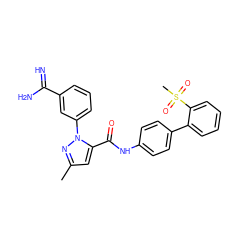 Cc1cc(C(=O)Nc2ccc(-c3ccccc3S(C)(=O)=O)cc2)n(-c2cccc(C(=N)N)c2)n1 ZINC000013861913