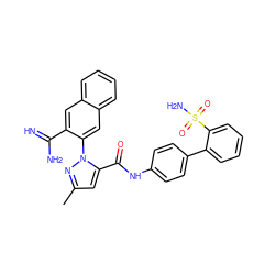 Cc1cc(C(=O)Nc2ccc(-c3ccccc3S(N)(=O)=O)cc2)n(-c2cc3ccccc3cc2C(=N)N)n1 ZINC000029402290