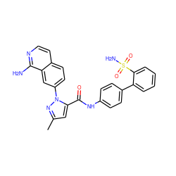 Cc1cc(C(=O)Nc2ccc(-c3ccccc3S(N)(=O)=O)cc2)n(-c2ccc3ccnc(N)c3c2)n1 ZINC000027442597