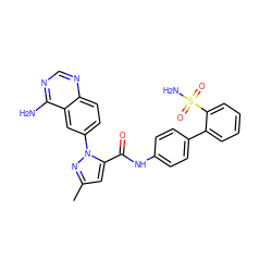 Cc1cc(C(=O)Nc2ccc(-c3ccccc3S(N)(=O)=O)cc2)n(-c2ccc3ncnc(N)c3c2)n1 ZINC000002006473