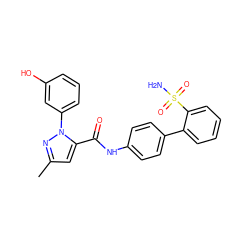 Cc1cc(C(=O)Nc2ccc(-c3ccccc3S(N)(=O)=O)cc2)n(-c2cccc(O)c2)n1 ZINC000013529932