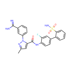 Cc1cc(C(=O)Nc2ccc(-c3ccccc3S(N)(=O)=O)cc2F)n(-c2cccc(C(=N)N)c2)n1 ZINC000013529520