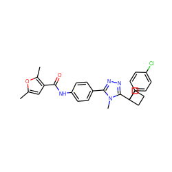 Cc1cc(C(=O)Nc2ccc(-c3nnc(C4(c5ccc(Cl)cc5)CCC4)n3C)cc2)c(C)o1 ZINC000071316710