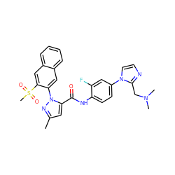 Cc1cc(C(=O)Nc2ccc(-n3ccnc3CN(C)C)cc2F)n(-c2cc3ccccc3cc2S(C)(=O)=O)n1 ZINC000028237974