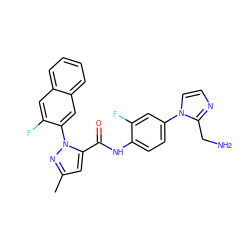 Cc1cc(C(=O)Nc2ccc(-n3ccnc3CN)cc2F)n(-c2cc3ccccc3cc2F)n1 ZINC000028239857