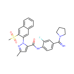 Cc1cc(C(=O)Nc2ccc(C(=N)N3CCCC3)cc2F)n(-c2cc3ccccc3cc2S(C)(=O)=O)n1 ZINC000028231522