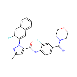 Cc1cc(C(=O)Nc2ccc(C(=N)N3CCOCC3)cc2F)n(-c2cc3ccccc3cc2F)n1 ZINC000028235377