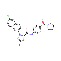 Cc1cc(C(=O)Nc2ccc(C(=O)N3CCCC3)cc2)n(-c2ccc3cc(Cl)ccc3c2)n1 ZINC000028235325