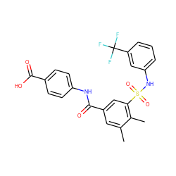 Cc1cc(C(=O)Nc2ccc(C(=O)O)cc2)cc(S(=O)(=O)Nc2cccc(C(F)(F)F)c2)c1C ZINC000299859666