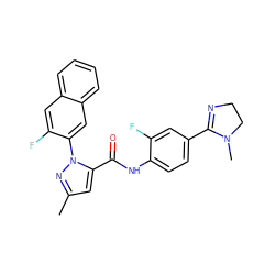 Cc1cc(C(=O)Nc2ccc(C3=NCCN3C)cc2F)n(-c2cc3ccccc3cc2F)n1 ZINC000003949173