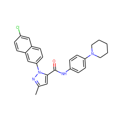 Cc1cc(C(=O)Nc2ccc(N3CCCCC3)cc2)n(-c2ccc3cc(Cl)ccc3c2)n1 ZINC000028236749