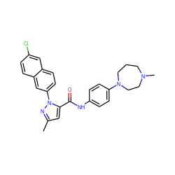 Cc1cc(C(=O)Nc2ccc(N3CCCN(C)CC3)cc2)n(-c2ccc3cc(Cl)ccc3c2)n1 ZINC000028230199