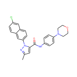 Cc1cc(C(=O)Nc2ccc(N3CCOCC3)cc2)n(-c2ccc3cc(Cl)ccc3c2)n1 ZINC000028234308