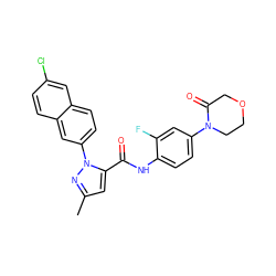 Cc1cc(C(=O)Nc2ccc(N3CCOCC3=O)cc2F)n(-c2ccc3cc(Cl)ccc3c2)n1 ZINC000028233547