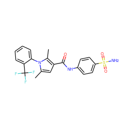 Cc1cc(C(=O)Nc2ccc(S(N)(=O)=O)cc2)c(C)n1-c1ccccc1C(F)(F)F ZINC000116025150