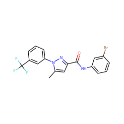 Cc1cc(C(=O)Nc2cccc(Br)c2)nn1-c1cccc(C(F)(F)F)c1 ZINC000026381382