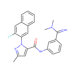 Cc1cc(C(=O)Nc2cccc(C(=N)N(C)C)c2)n(-c2cc3ccccc3cc2F)n1 ZINC000028235207