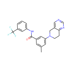 Cc1cc(C(=O)Nc2cccc(C(F)(F)F)c2)cc(N2CCc3ncncc3C2)c1 ZINC000169710106