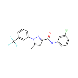 Cc1cc(C(=O)Nc2cccc(Cl)c2)nn1-c1cccc(C(F)(F)F)c1 ZINC000026381386