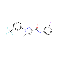 Cc1cc(C(=O)Nc2cccc(I)c2)nn1-c1cccc(C(F)(F)F)c1 ZINC000026385842