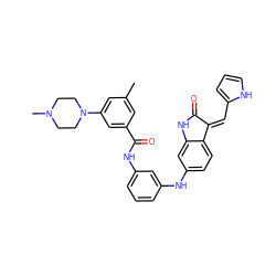 Cc1cc(C(=O)Nc2cccc(Nc3ccc4c(c3)NC(=O)/C4=C\c3ccc[nH]3)c2)cc(N2CCN(C)CC2)c1 ZINC000084714712