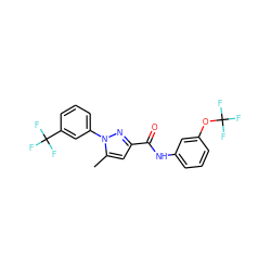 Cc1cc(C(=O)Nc2cccc(OC(F)(F)F)c2)nn1-c1cccc(C(F)(F)F)c1 ZINC000026387689