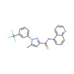 Cc1cc(C(=O)Nc2cccc3ncccc23)nn1-c1cccc(C(F)(F)F)c1 ZINC000026389025