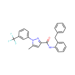 Cc1cc(C(=O)Nc2ccccc2Cc2ccccc2)nn1-c1cccc(C(F)(F)F)c1 ZINC000026383694