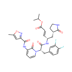 Cc1cc(C(=O)Nc2cccn([C@@H](Cc3ccc(F)c(F)c3)C(=O)N[C@H](/C=C/C(=O)OC(C)C)C[C@@H]3CCNC3=O)c2=O)no1 ZINC000003972131