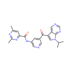 Cc1cc(C(=O)Nc2cncc(C(=O)c3cn(C(C)C)c4ncncc34)c2)nc(C)n1 ZINC000169707999