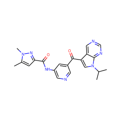 Cc1cc(C(=O)Nc2cncc(C(=O)c3cn(C(C)C)c4ncncc34)c2)nn1C ZINC000169707933