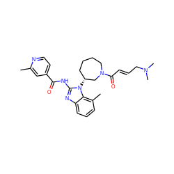 Cc1cc(C(=O)Nc2nc3cccc(C)c3n2[C@@H]2CCCCN(C(=O)/C=C/CN(C)C)C2)ccn1 ZINC000210619361