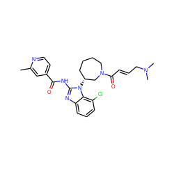 Cc1cc(C(=O)Nc2nc3cccc(Cl)c3n2[C@@H]2CCCCN(C(=O)/C=C/CN(C)C)C2)ccn1 ZINC000210610738