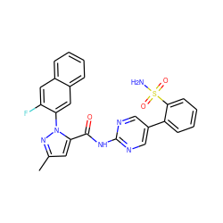 Cc1cc(C(=O)Nc2ncc(-c3ccccc3S(N)(=O)=O)cn2)n(-c2cc3ccccc3cc2F)n1 ZINC000028239875