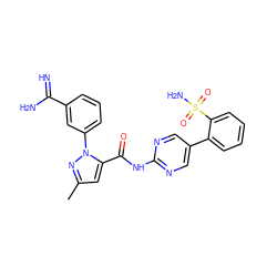 Cc1cc(C(=O)Nc2ncc(-c3ccccc3S(N)(=O)=O)cn2)n(-c2cccc(C(=N)N)c2)n1 ZINC000002006273