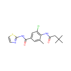 Cc1cc(C(=O)Nc2nccs2)cc(Cl)c1NC(=O)CC(C)(C)C ZINC000066066267