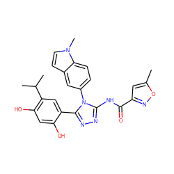 Cc1cc(C(=O)Nc2nnc(-c3cc(C(C)C)c(O)cc3O)n2-c2ccc3c(ccn3C)c2)no1 ZINC000115808747