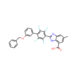 Cc1cc(C(=O)O)c2[nH]c(-c3c(F)c(F)c(-c4cccc(OCc5ccccc5)c4)c(F)c3F)nc2c1 ZINC000168577299