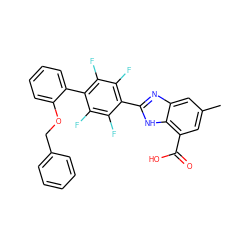 Cc1cc(C(=O)O)c2[nH]c(-c3c(F)c(F)c(-c4ccccc4OCc4ccccc4)c(F)c3F)nc2c1 ZINC000168574116