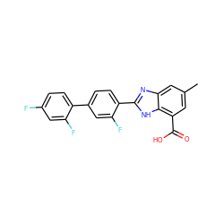 Cc1cc(C(=O)O)c2[nH]c(-c3ccc(-c4ccc(F)cc4F)cc3F)nc2c1 ZINC000113982879