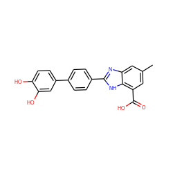 Cc1cc(C(=O)O)c2[nH]c(-c3ccc(-c4ccc(O)c(O)c4)cc3)nc2c1 ZINC000168635292