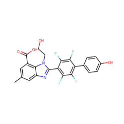 Cc1cc(C(=O)O)c2c(c1)nc(-c1c(F)c(F)c(-c3ccc(O)cc3)c(F)c1F)n2CCO ZINC000144817510