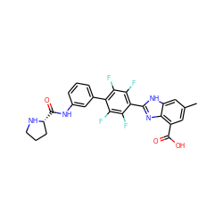 Cc1cc(C(=O)O)c2nc(-c3c(F)c(F)c(-c4cccc(NC(=O)[C@@H]5CCCN5)c4)c(F)c3F)[nH]c2c1 ZINC000141393234