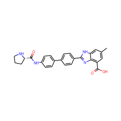 Cc1cc(C(=O)O)c2nc(-c3ccc(-c4ccc(NC(=O)[C@@H]5CCCN5)cc4)cc3)[nH]c2c1 ZINC000168654552